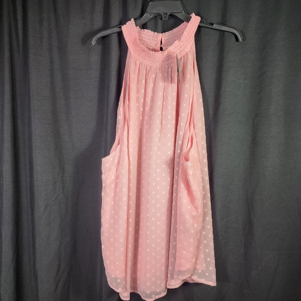 Torrid Pink Swiss Dot Smocked Neck Sleeveless‎ Boho Blouse Top Plus Size 5x